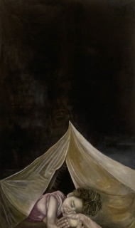 La veilleuse, huile sur drap apprêté, 2026 - Peindre les vivants