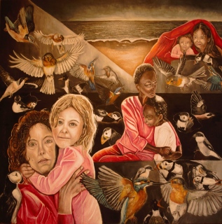 Elles se protégèrent, huile sur toile, 120x120cm, 2026 - Peindre les vivants